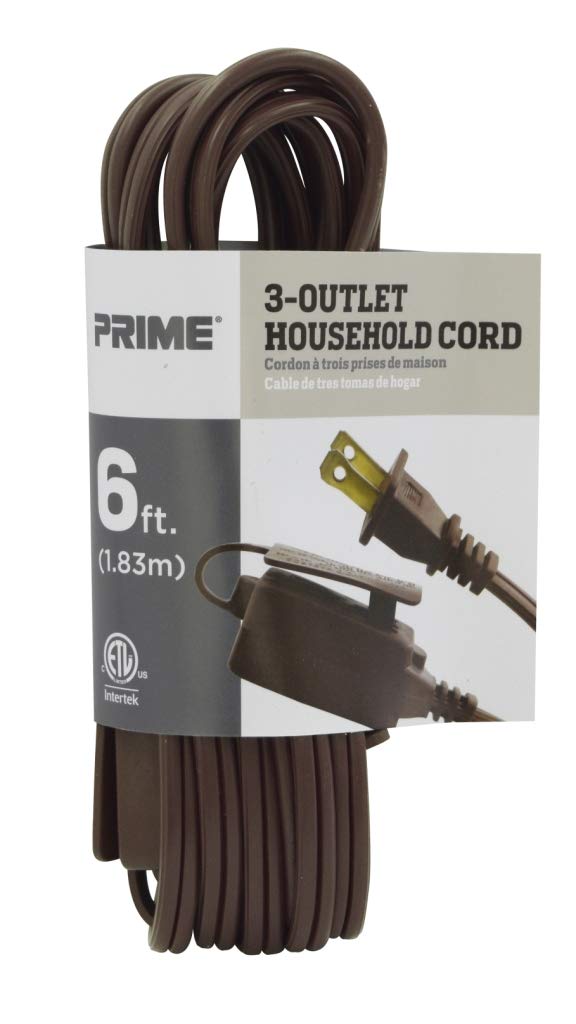 Prime Wire & Cable Ec670606 6 Foot 16/2 Spt 2 3 Outlet Indoor Cord, Brown
